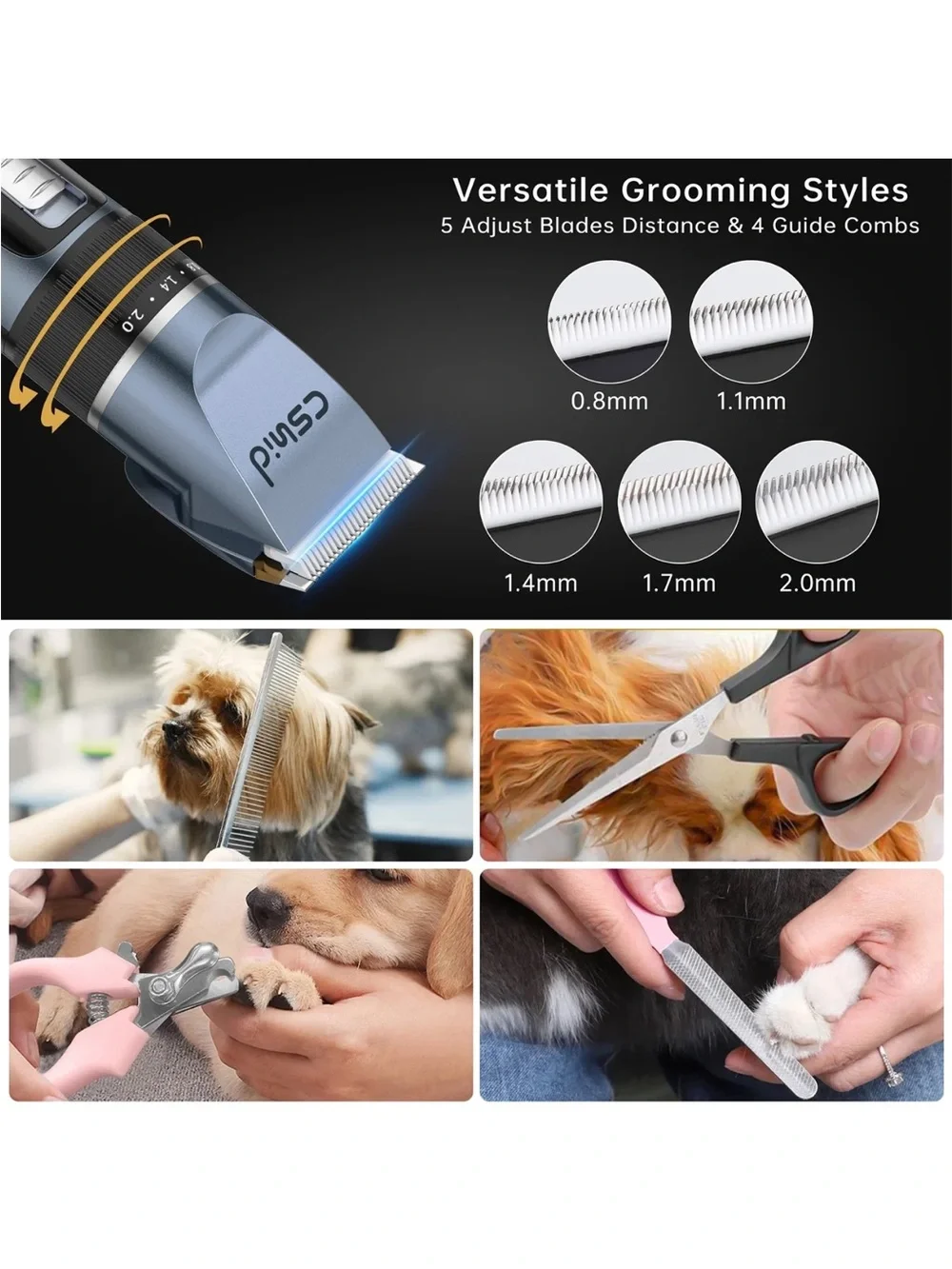 Dog Cat Clippers Pet Hair Grooming Kit Shaver Display Trimmer Low Noise Blue